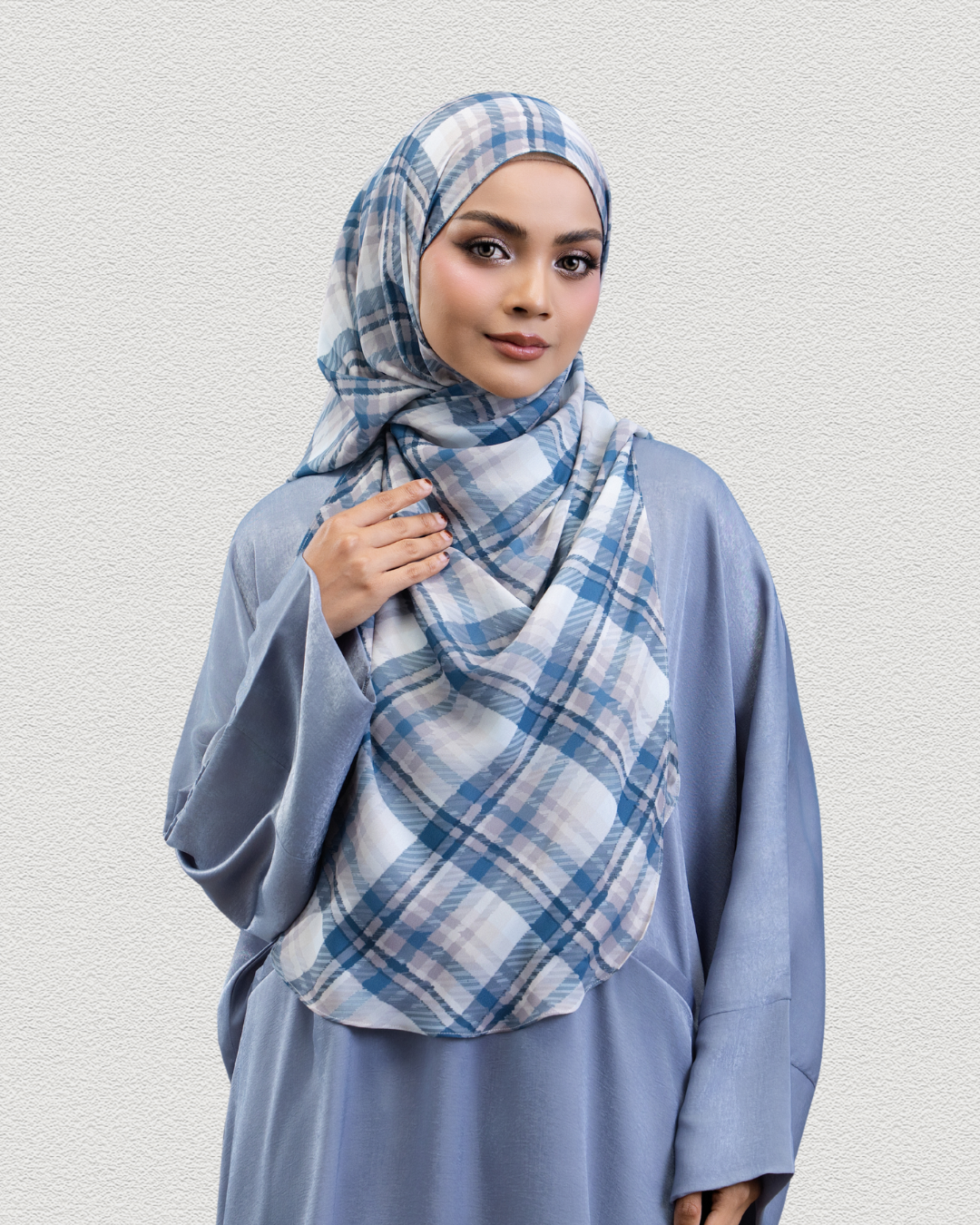Leya Printed : Tartan in Denim Brown