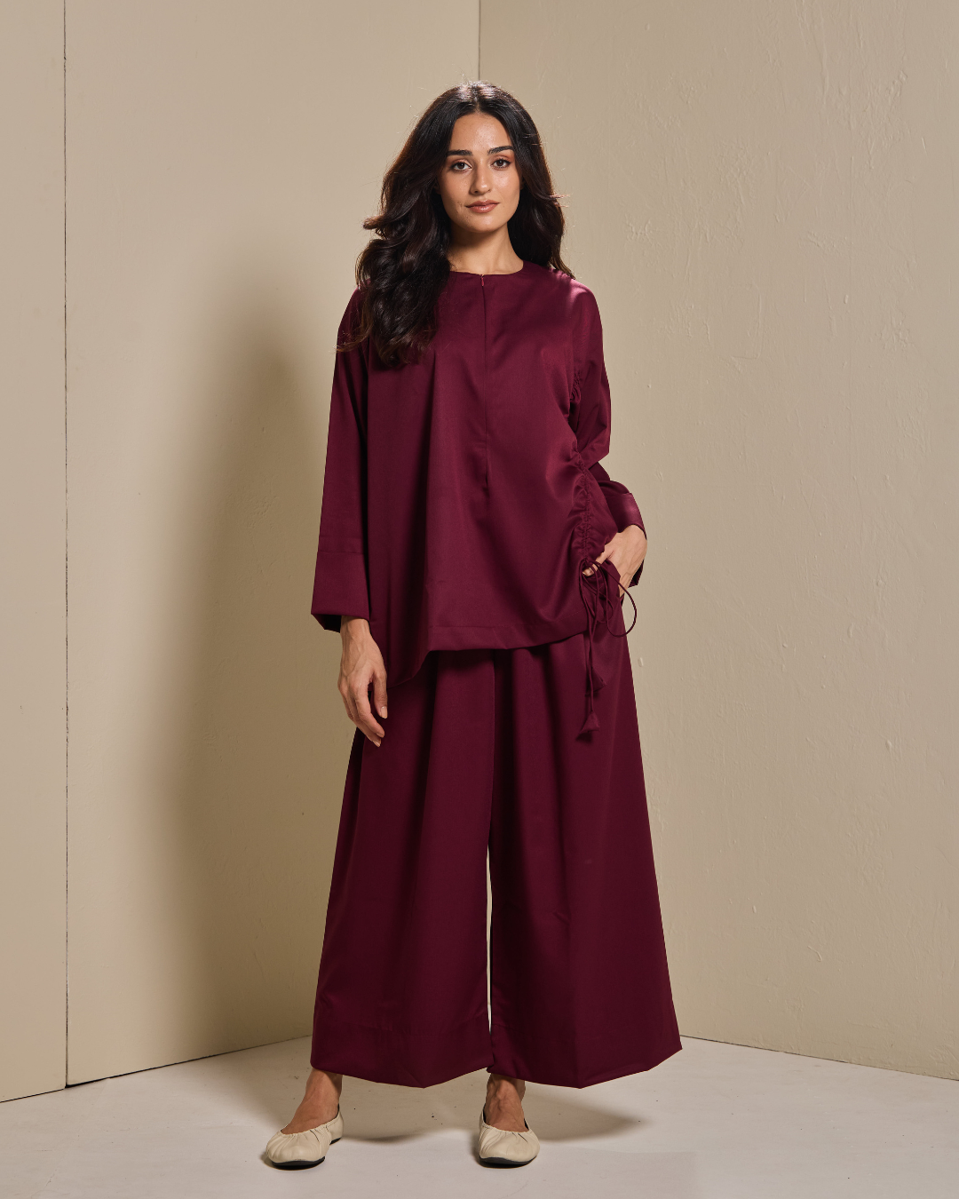Ziyana Pants Set in Burgundy