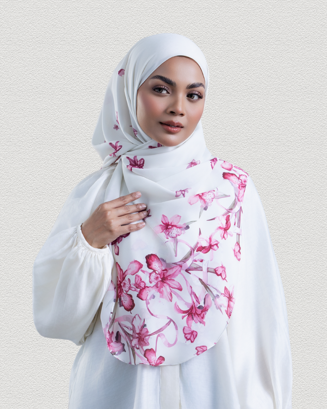 Leya Printed : National Orchids in White